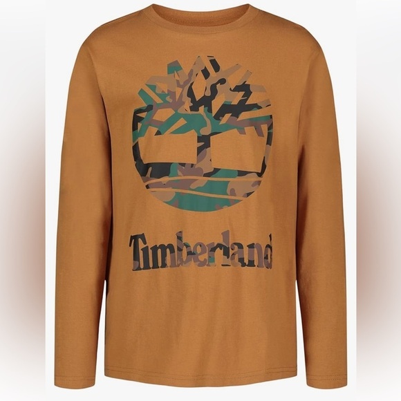 Timberland Brown Long Sleeve Logo T Shirt Cotton Casual Crew Neck L14/16 - Picture 2 of 9